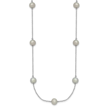 Sterlingsilber Rhodiniert 7-8mm Grau Fwc Perle 9 Station Halskette