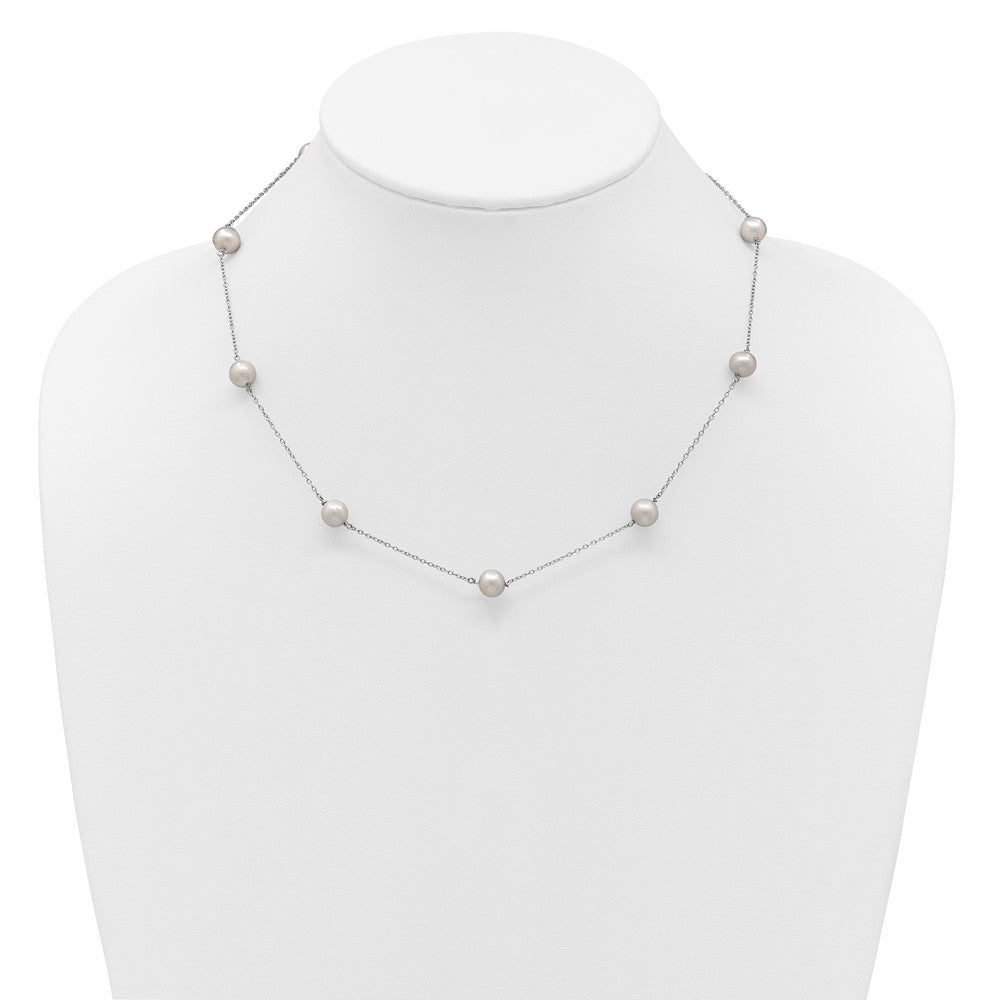 Sterlingsilber Rhodiniert 7-8mm Grau Fwc Perle 9 Station Halskette