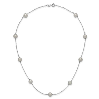 Sterlingsilber Rhodiniert 7-8mm Grau Fwc Perle 9 Station Halskette