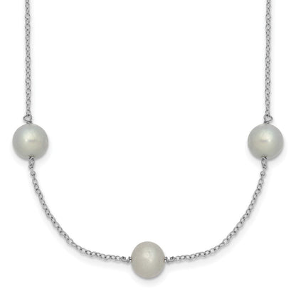 Sterlingsilber Rhodiniert 7-8mm Grau Fwc Perle 9 Station Halskette