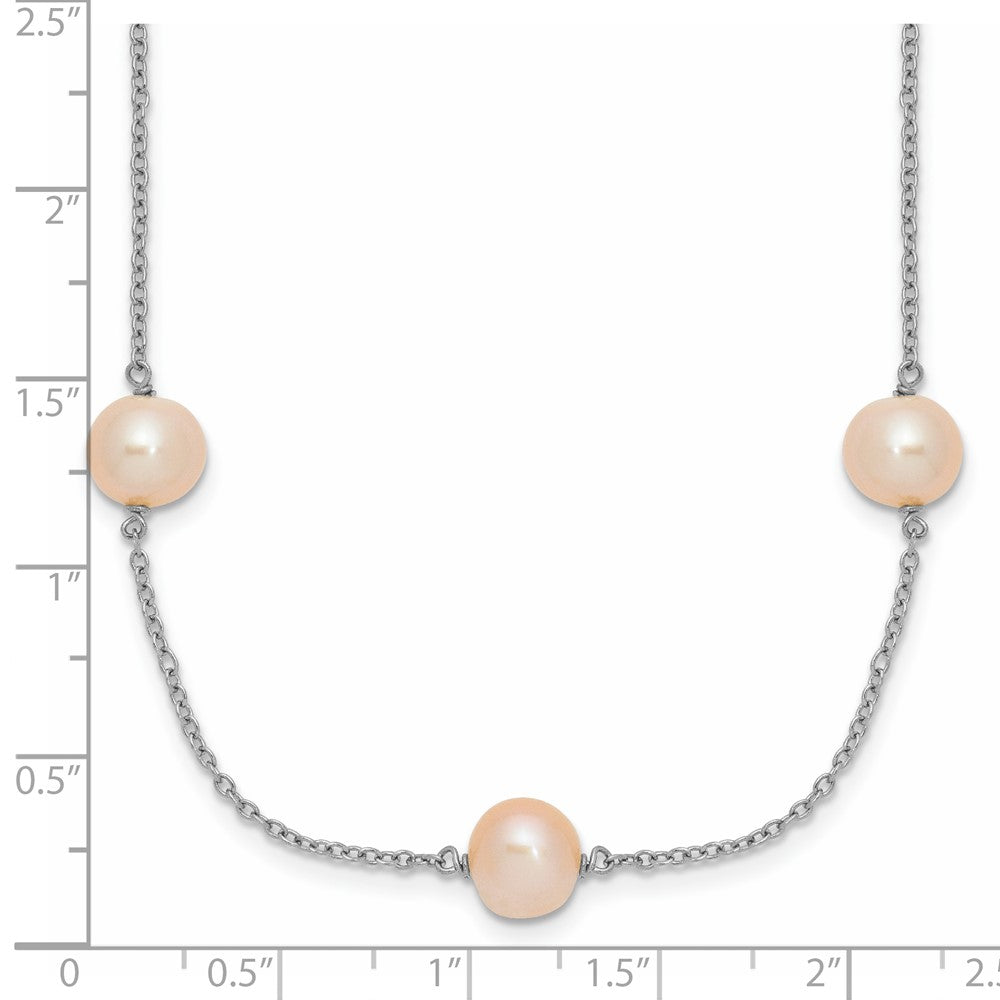 Sterlingsilber Rhodiniert 7-8mm Rosa Rund Fwc Perle 9 Station Halskette