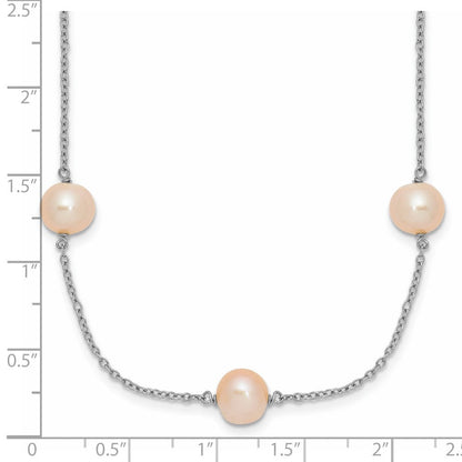 Sterlingsilber Rhodiniert 7-8mm Rosa Rund Fwc Perle 9 Station Halskette