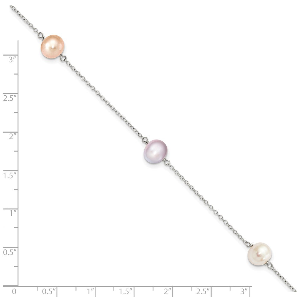 7.5 Zoll Sterlingsilber Rhodiniert-p 3-stat 7-8m Weiß/pink/pur Halb-round Fwc Perle Armband