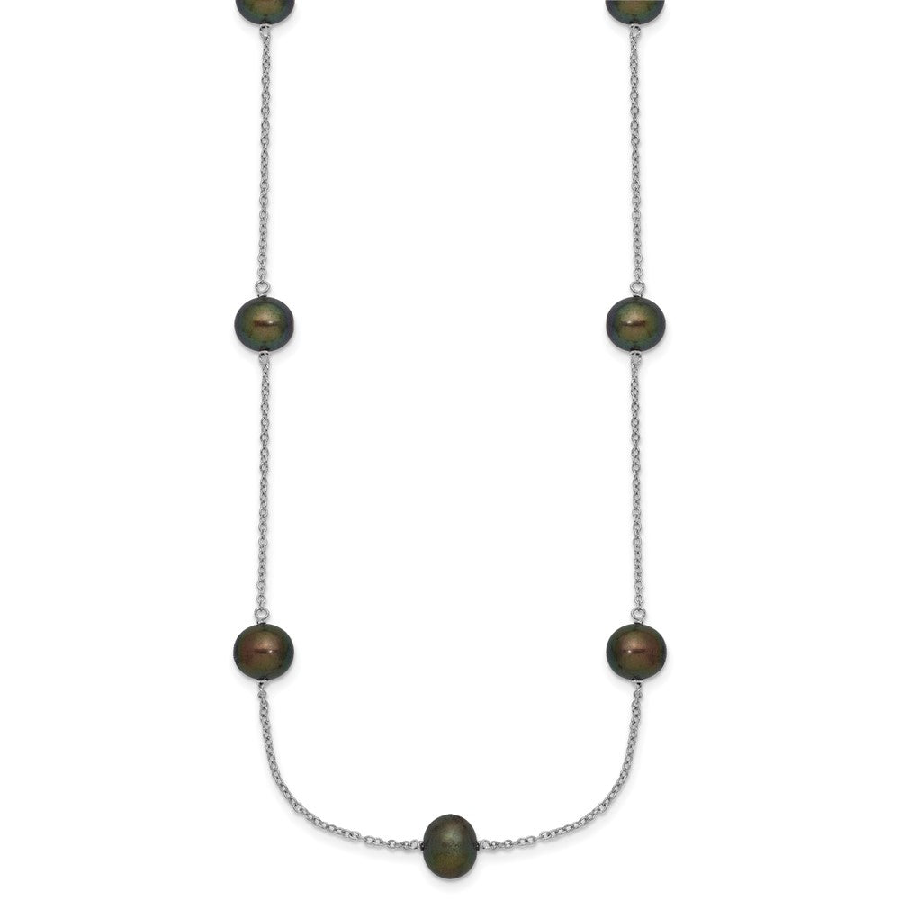 Sterlingsilber Rhodiniert 7-8mm Schwarz Fwc Perle 9 Station Halskette