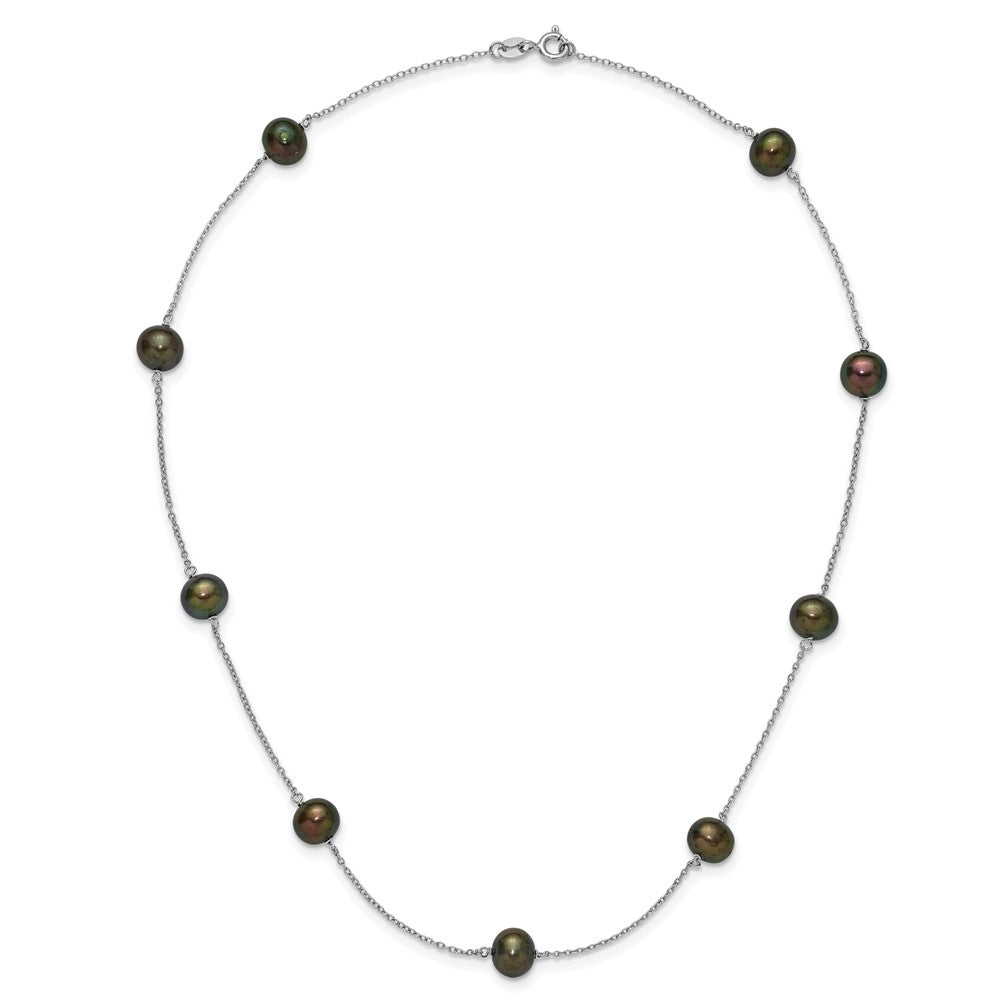 Sterlingsilber Rhodiniert 7-8mm Schwarz Fwc Perle 9 Station Halskette