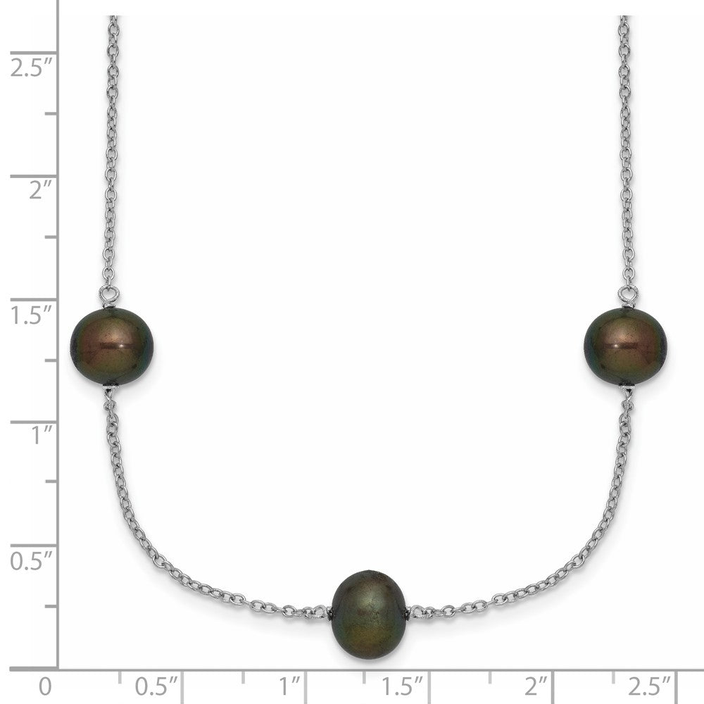 Sterlingsilber Rhodiniert 7-8mm Schwarz Fwc Perle 9 Station Halskette