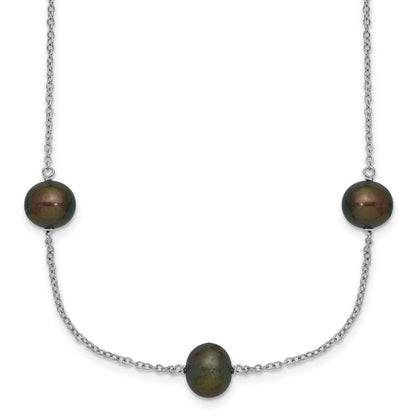 Sterlingsilber Rhodiniert 7-8mm Schwarz Fwc Perle 9 Station Halskette