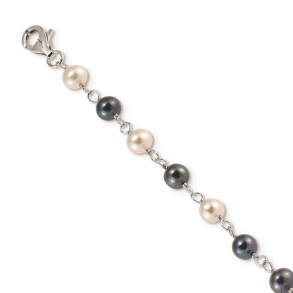 Sterlingsilber Rhodiniert 6-10mm Wte/blk Fwc Perle Geschichtet 2 Zoll Verlängerung. Neck