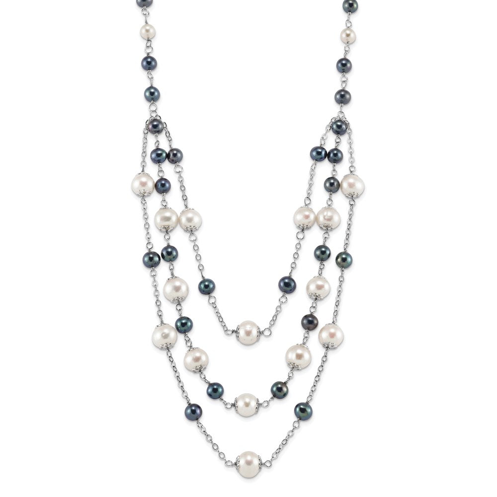 Sterlingsilber Rhodiniert 6-10mm Wte/blk Fwc Perle Geschichtet 2 Zoll Verlängerung. Neck