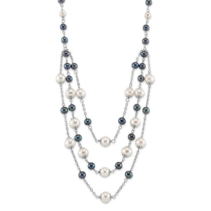 Sterlingsilber Rhodiniert 6-10mm Wte/blk Fwc Perle Geschichtet 2 Zoll Verlängerung. Neck