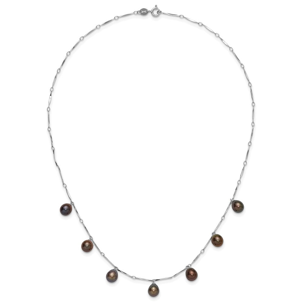 Sterlingsilber Rhodiniert 7-8mm Schwarz Tropfen Fwc Perle Hängend Halskette
