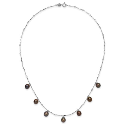 Sterlingsilber Rhodiniert 7-8mm Schwarz Tropfen Fwc Perle Hängend Halskette