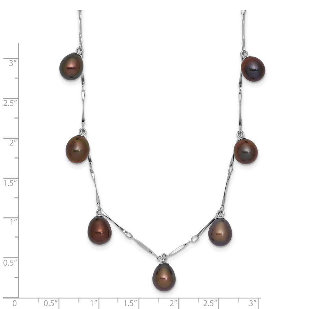 Sterlingsilber Rhodiniert 7-8mm Schwarz Tropfen Fwc Perle Hängend Halskette