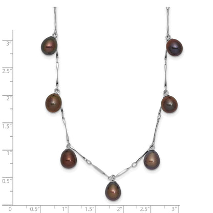 Sterlingsilber Rhodiniert 7-8mm Schwarz Tropfen Fwc Perle Hängend Halskette