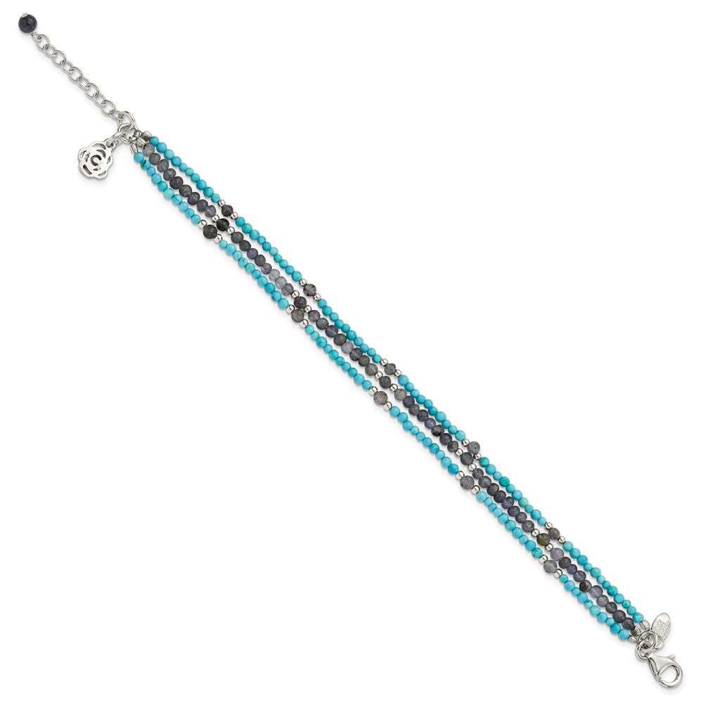 7 Zoll Ss Iolite/lapis Quarz/recon. Türkis 3-strand mit 1 Zoll Verlängerung. Armband