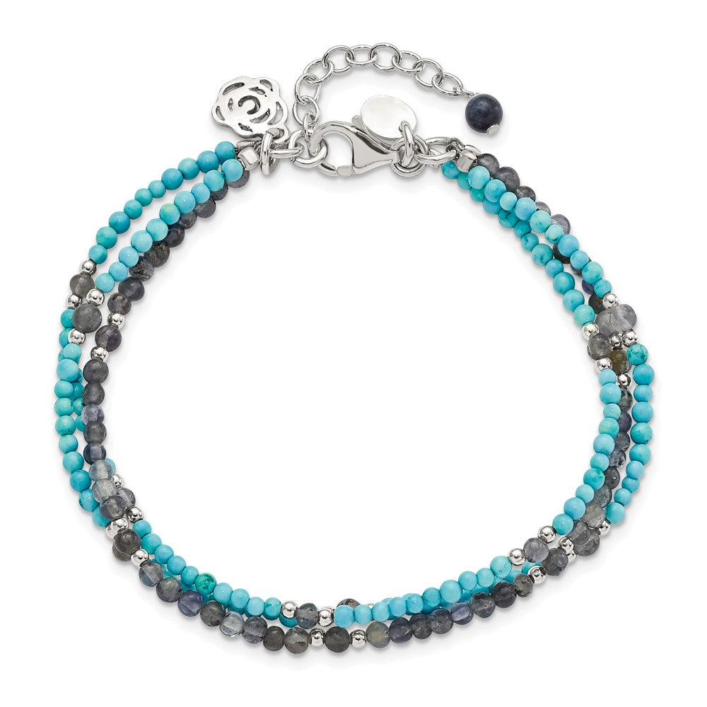 7 Zoll Ss Iolite/lapis Quarz/recon. Türkis 3-strand mit 1 Zoll Verlängerung. Armband