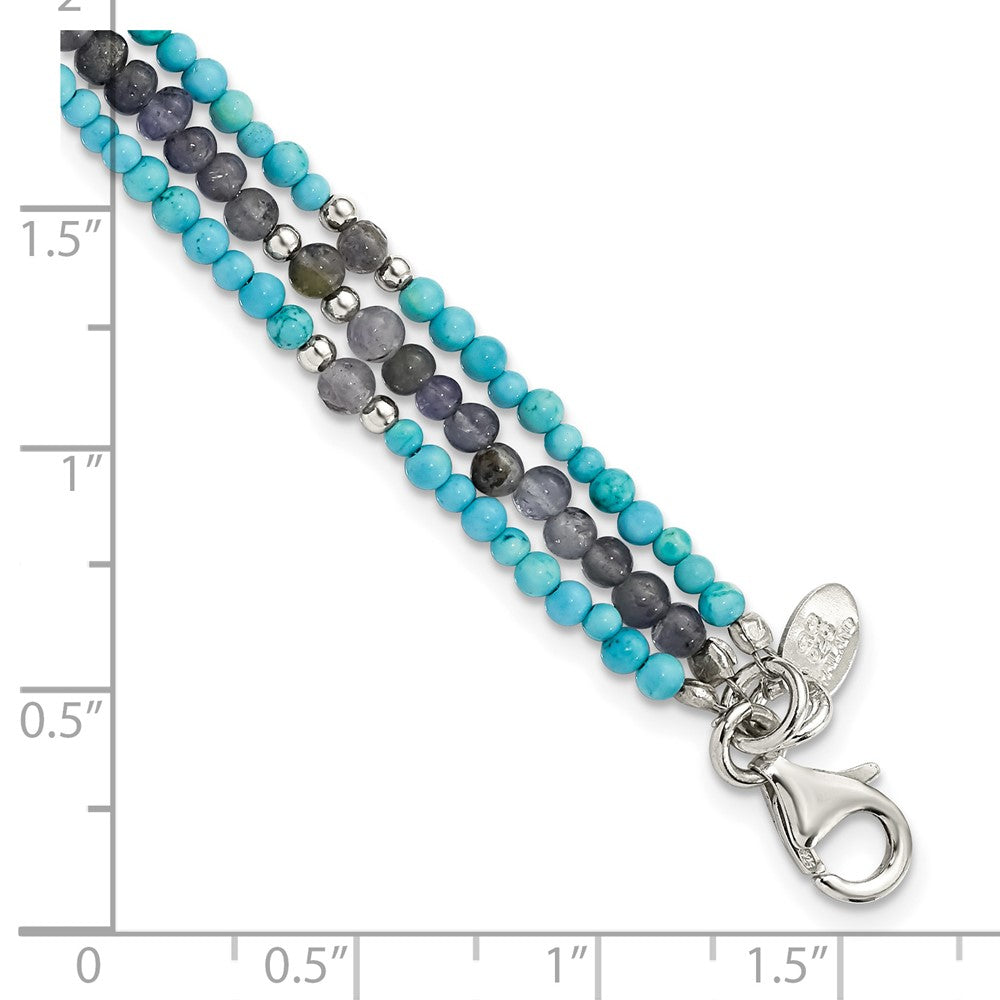 7 Zoll Ss Iolite/lapis Quarz/recon. Türkis 3-strand mit 1 Zoll Verlängerung. Armband