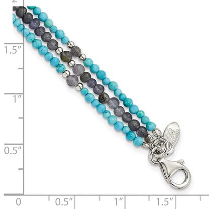 7 Zoll Ss Iolite/lapis Quarz/recon. Türkis 3-strand mit 1 Zoll Verlängerung. Armband