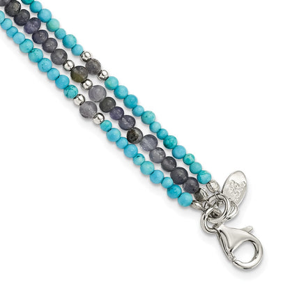 7 Zoll Ss Iolite/lapis Quarz/recon. Türkis 3-strand mit 1 Zoll Verlängerung. Armband