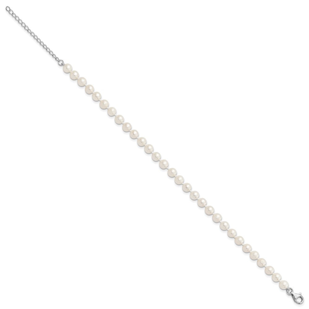 Sterlingsilber Rhodiniert 6-7mm Fwc Perle mit 2 Zoll Verlängerung Fußkettchen