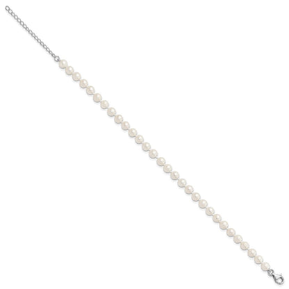 Sterlingsilber Rhodiniert 6-7mm Fwc Perle mit 2 Zoll Verlängerung Fußkettchen