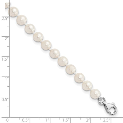 Sterlingsilber Rhodiniert 6-7mm Fwc Perle mit 2 Zoll Verlängerung Fußkettchen