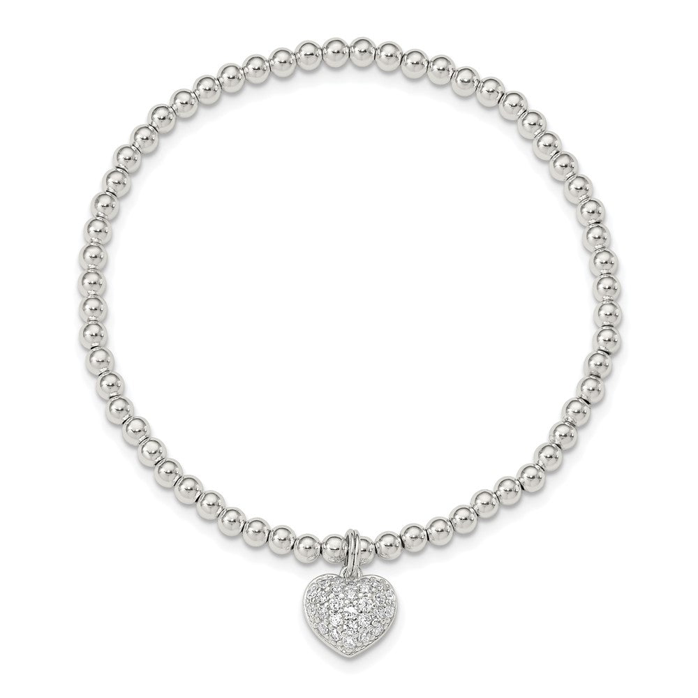 7 Zoll Sterlingsilber Zirkonia Herz Dehnbar Armband