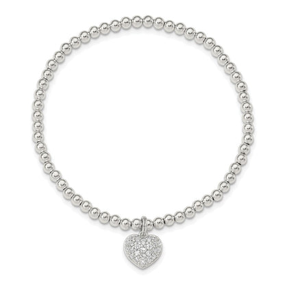 7 Zoll Sterlingsilber Zirkonia Herz Dehnbar Armband
