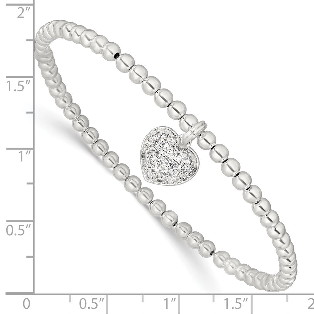 7 Zoll Sterlingsilber Zirkonia Herz Dehnbar Armband
