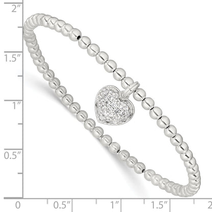 7 Zoll Sterlingsilber Zirkonia Herz Dehnbar Armband