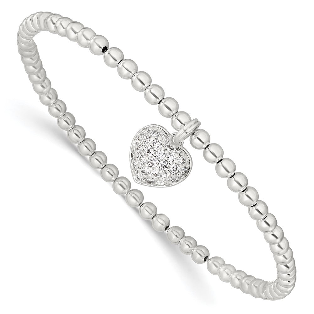 7 Zoll Sterlingsilber Zirkonia Herz Dehnbar Armband