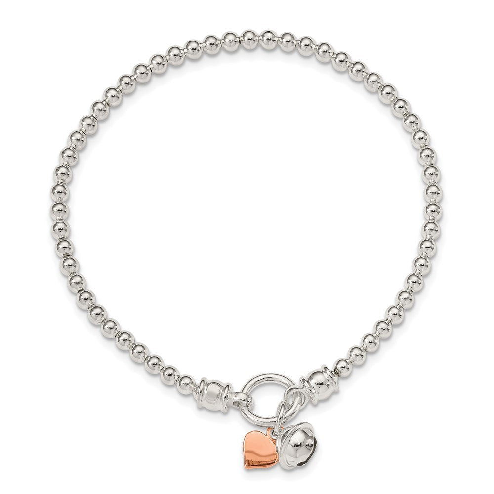 7 Zoll Sterlingsilber Roséfarben Herz und Bell Dehnbar Armband