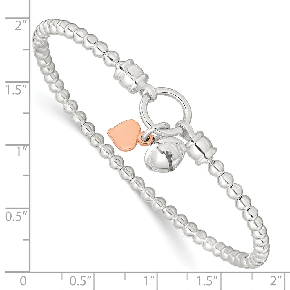 7 Zoll Sterlingsilber Roséfarben Herz und Bell Dehnbar Armband