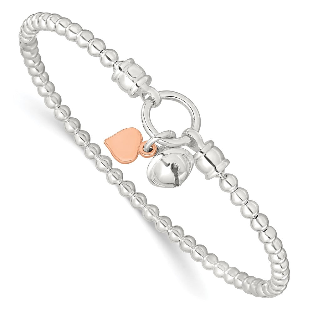 7 Zoll Sterlingsilber Roséfarben Herz und Bell Dehnbar Armband