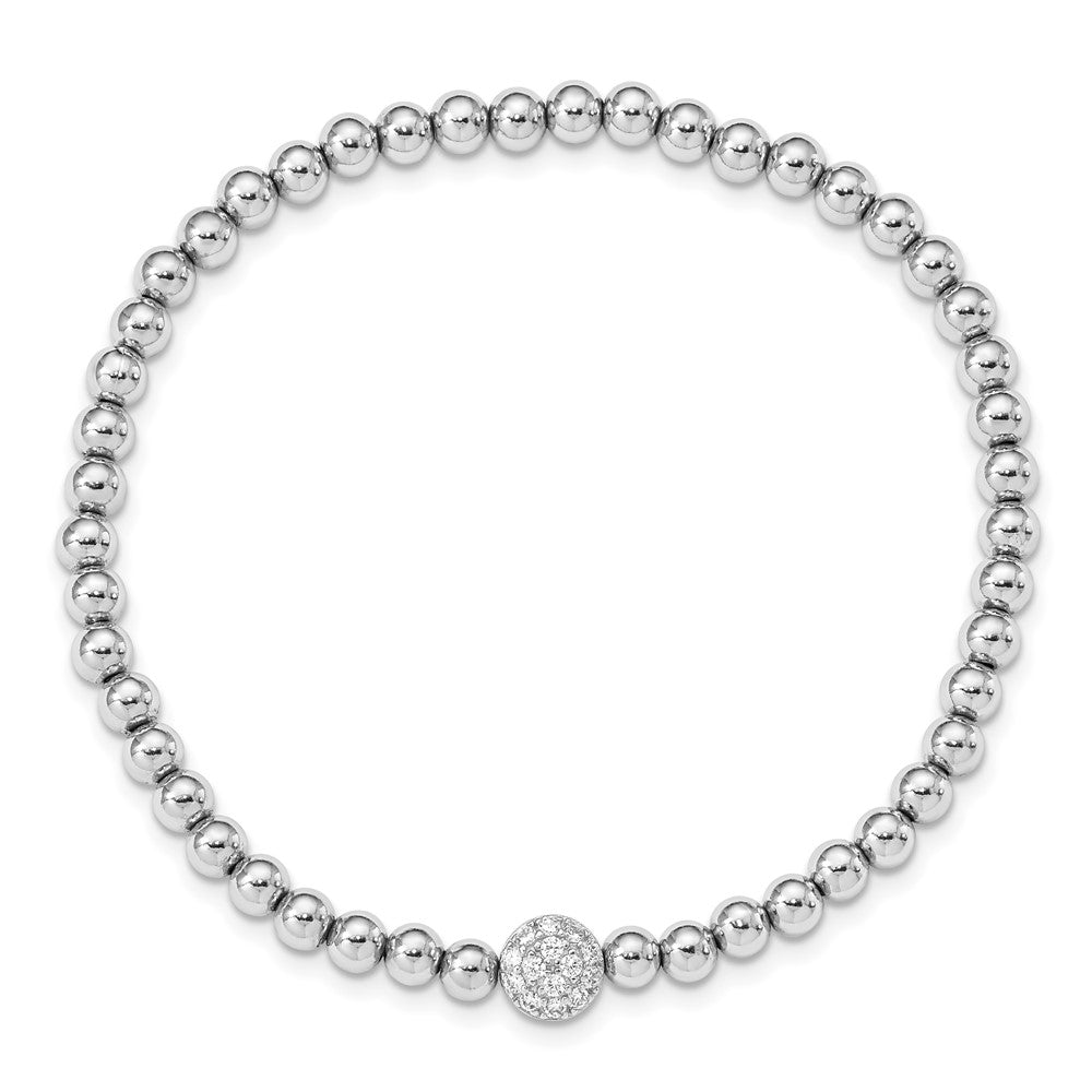 7 Zoll Sterlingsilber Rhodiniert Poliert Gekugelt Zirkonia Dehnbar Armband