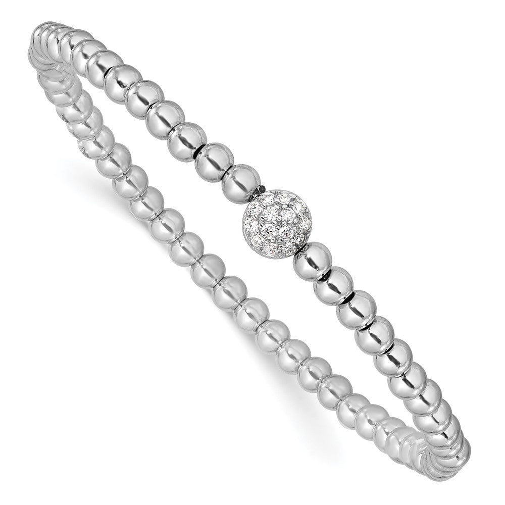 7 Zoll Sterlingsilber Rhodiniert Poliert Gekugelt Zirkonia Dehnbar Armband