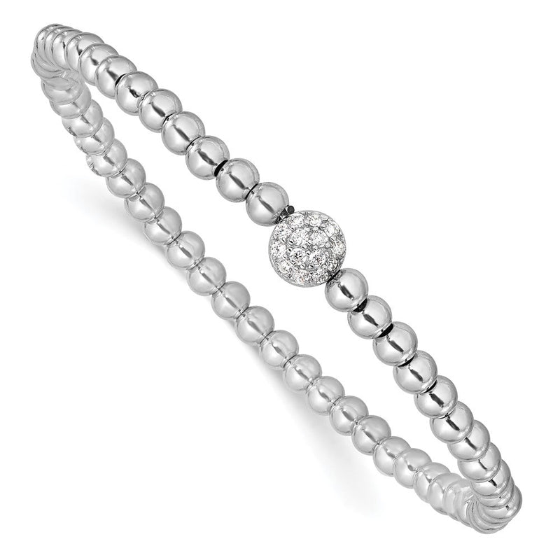 7 Zoll Sterlingsilber Rhodiniert Poliert Gekugelt Zirkonia Dehnbar Armband