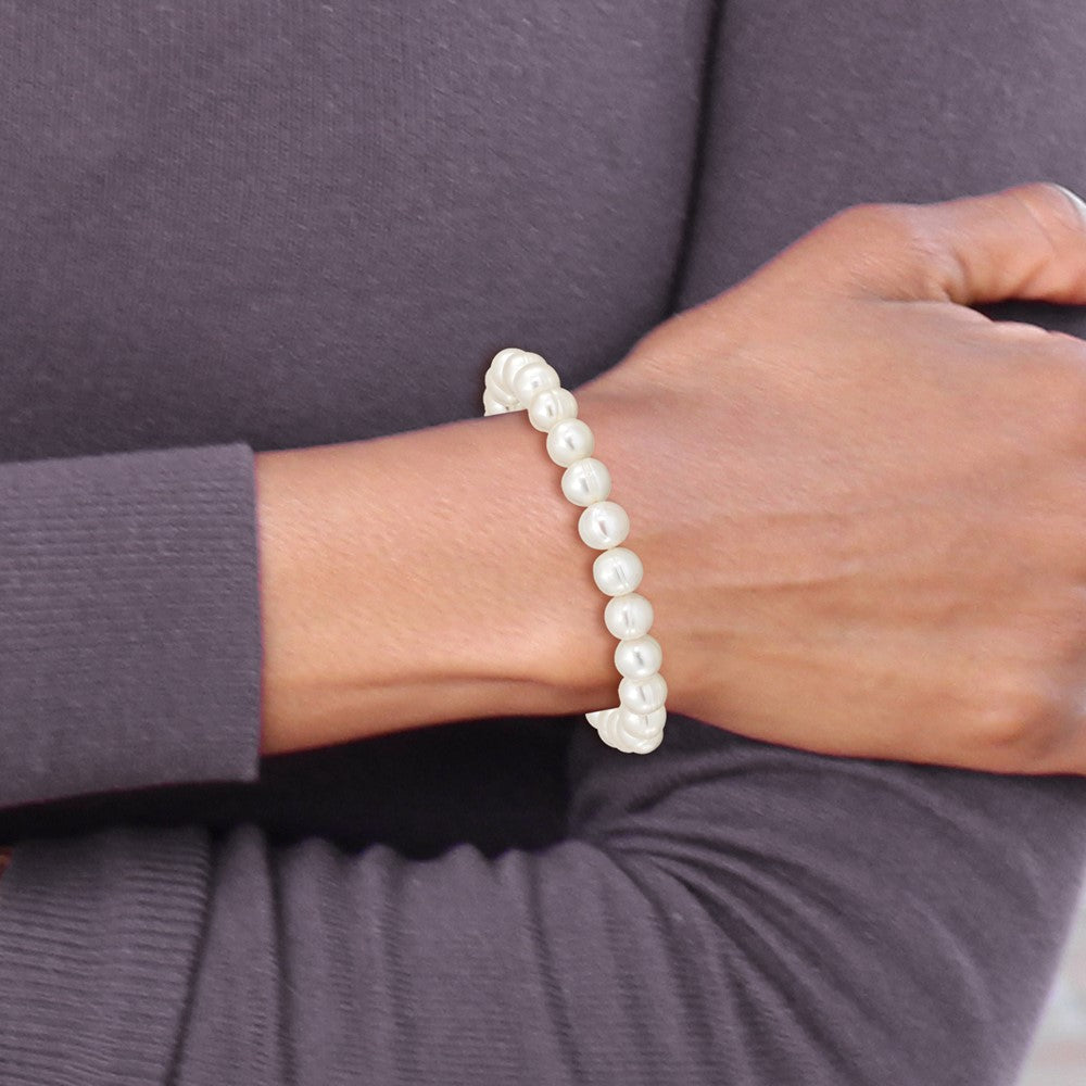 Mode 6-7mm Weiß Süßwasser Zuchtperle Dehnbar Armband