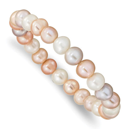 Mode 8-9mm Fwc Perle Weiß/pink/purple Dehnbar Armband