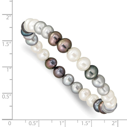 Mode 6-7mm Schwarz/grey/white Süßwasser Zuchtperle Dehnbar Armband
