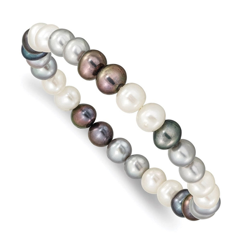 Mode 6-7mm Schwarz/grey/white Süßwasser Zuchtperle Dehnbar Armband