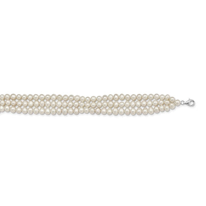 Sterlingsilber Rhd-plt 5-6mm 3 Rows Fwc Perle mit 1.5 Zoll Choker