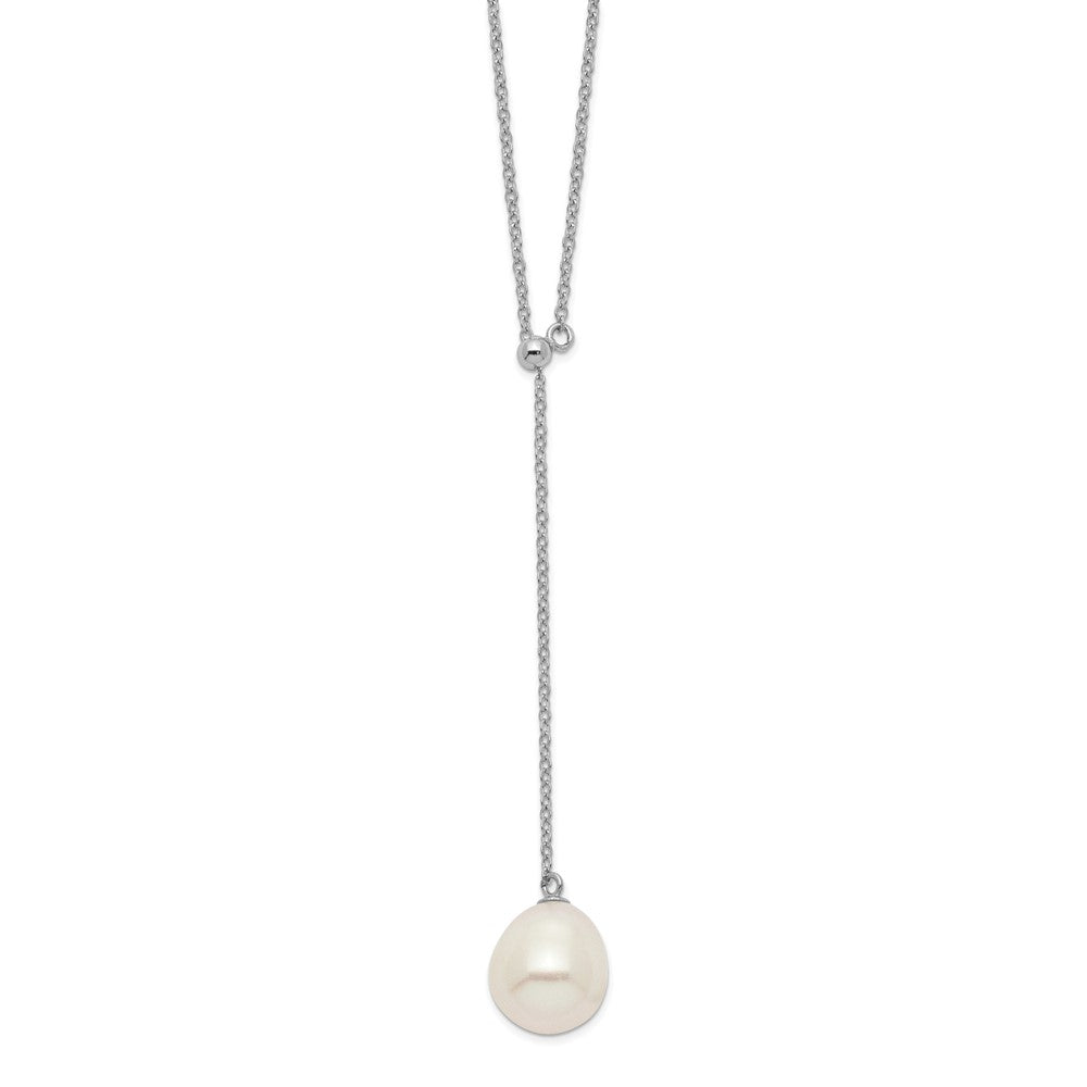Sterlingsilber Rhod-plat 10-11mm Weiß Rice Fwc Perle Tropfen Halskette