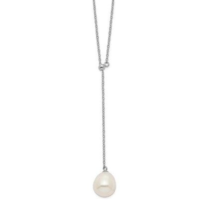Sterlingsilber Rhod-plat 10-11mm Weiß Rice Fwc Perle Tropfen Halskette