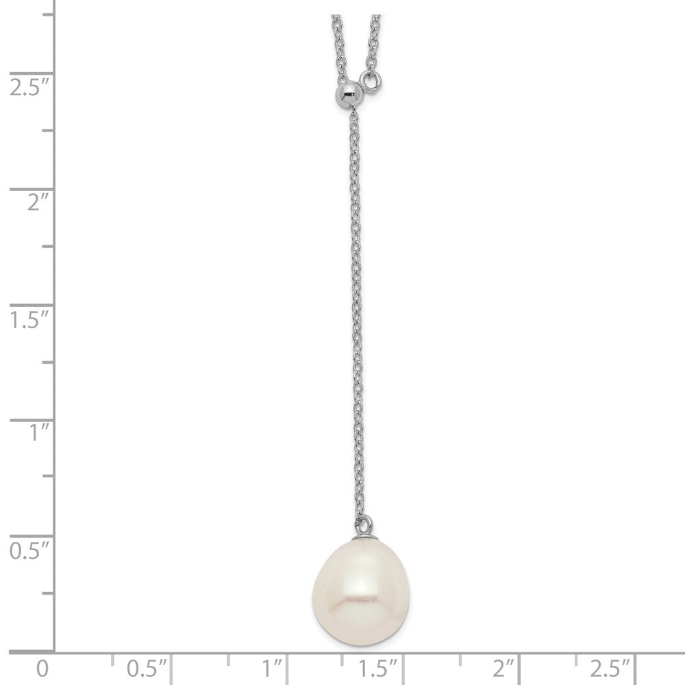Sterlingsilber Rhod-plat 10-11mm Weiß Rice Fwc Perle Tropfen Halskette