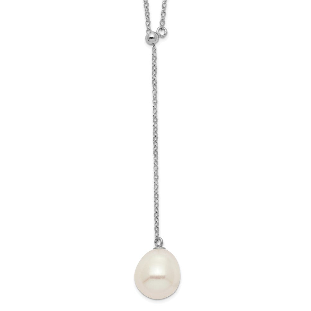Sterlingsilber Rhod-plat 10-11mm Weiß Rice Fwc Perle Tropfen Halskette