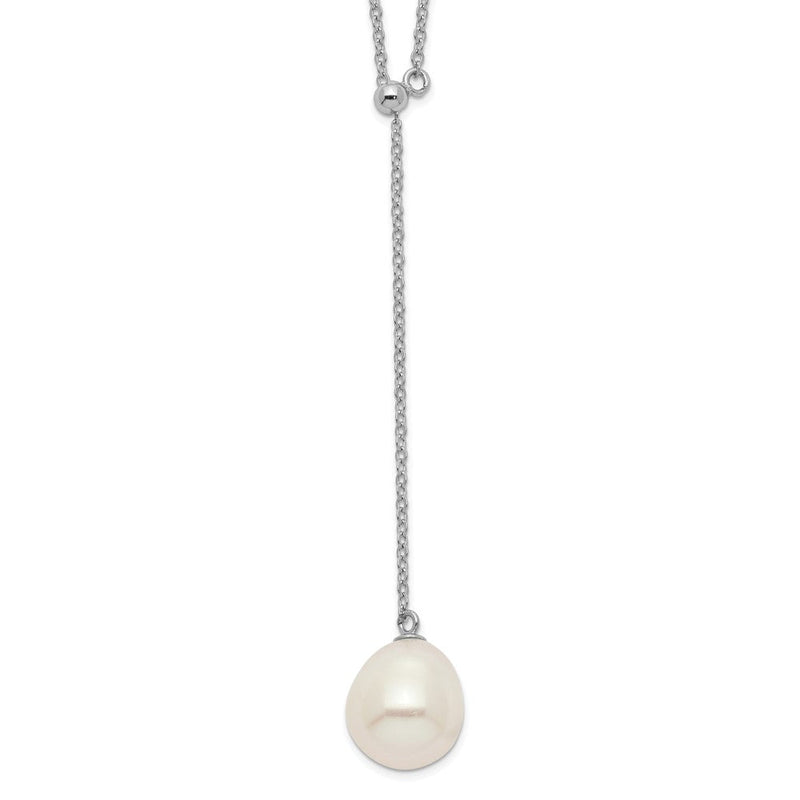 Sterlingsilber Rhod-plat 10-11mm Weiß Rice Fwc Perle Tropfen Halskette