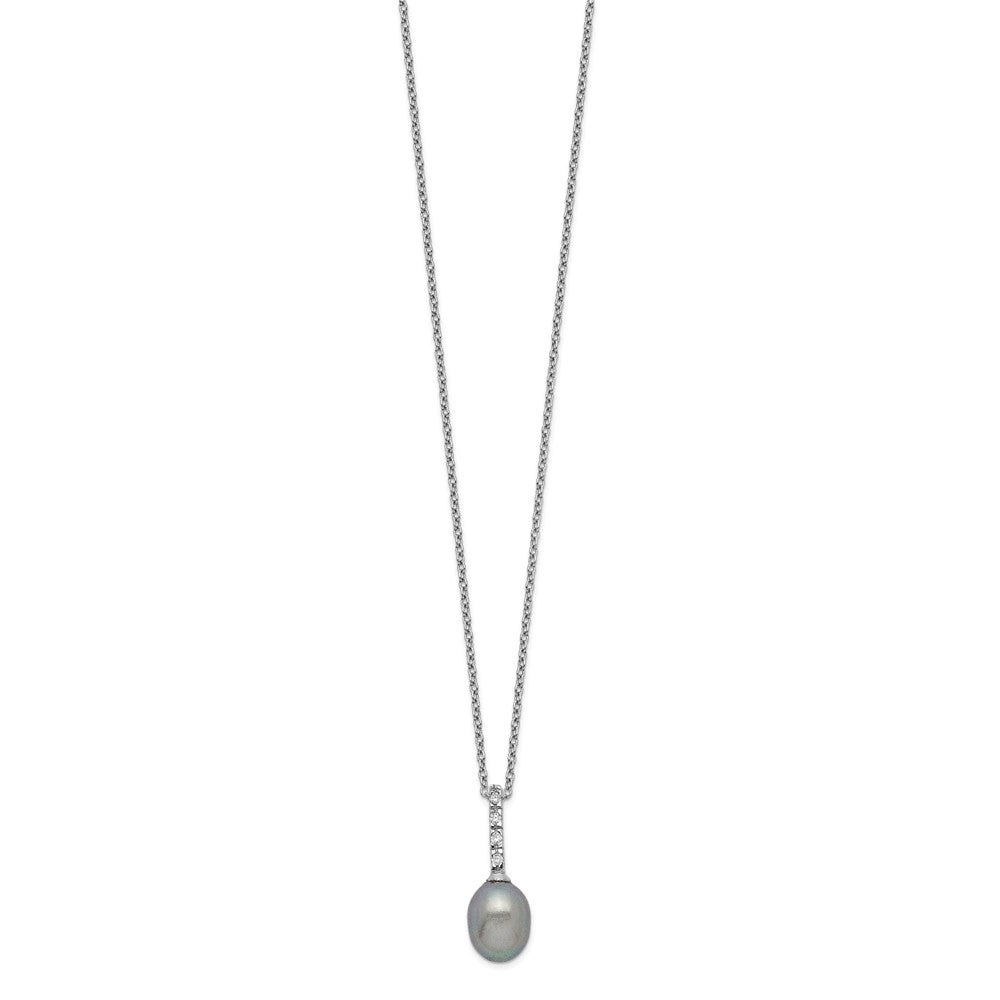Sterlingsilber Rhod-plat 7-8mm Grau Fwc Perle Zirkonia Halskette