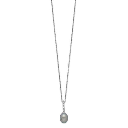 Sterlingsilber Rhod-plat 7-8mm Grau Fwc Perle Zirkonia Halskette
