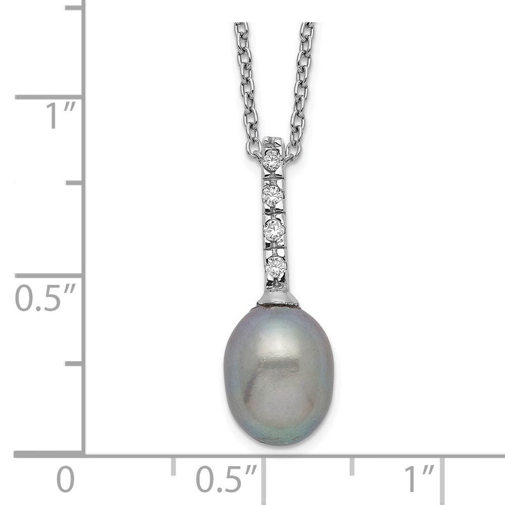 Sterlingsilber Rhod-plat 7-8mm Grau Fwc Perle Zirkonia Halskette